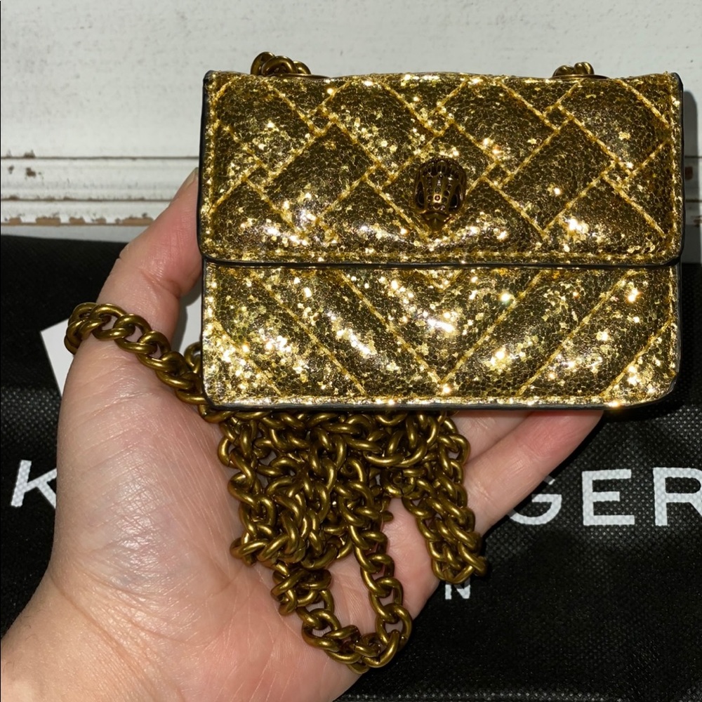 NWT Kurt Geiger London Gold Glitter Micro Kensington Shoulder Bag - Picture 6 of 10
